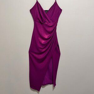 Metallic Glow High Slit Midi Dress